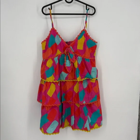 NWT Scrap work Pink Multi Geo Tiered Dress size L - Picture 3 of 8